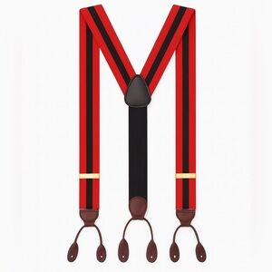 Vintage Red & Navy Nylon Leather Suspenders with Brass Adjusters Classic Preppy